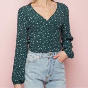 Forest green floral wrap long sleeve top